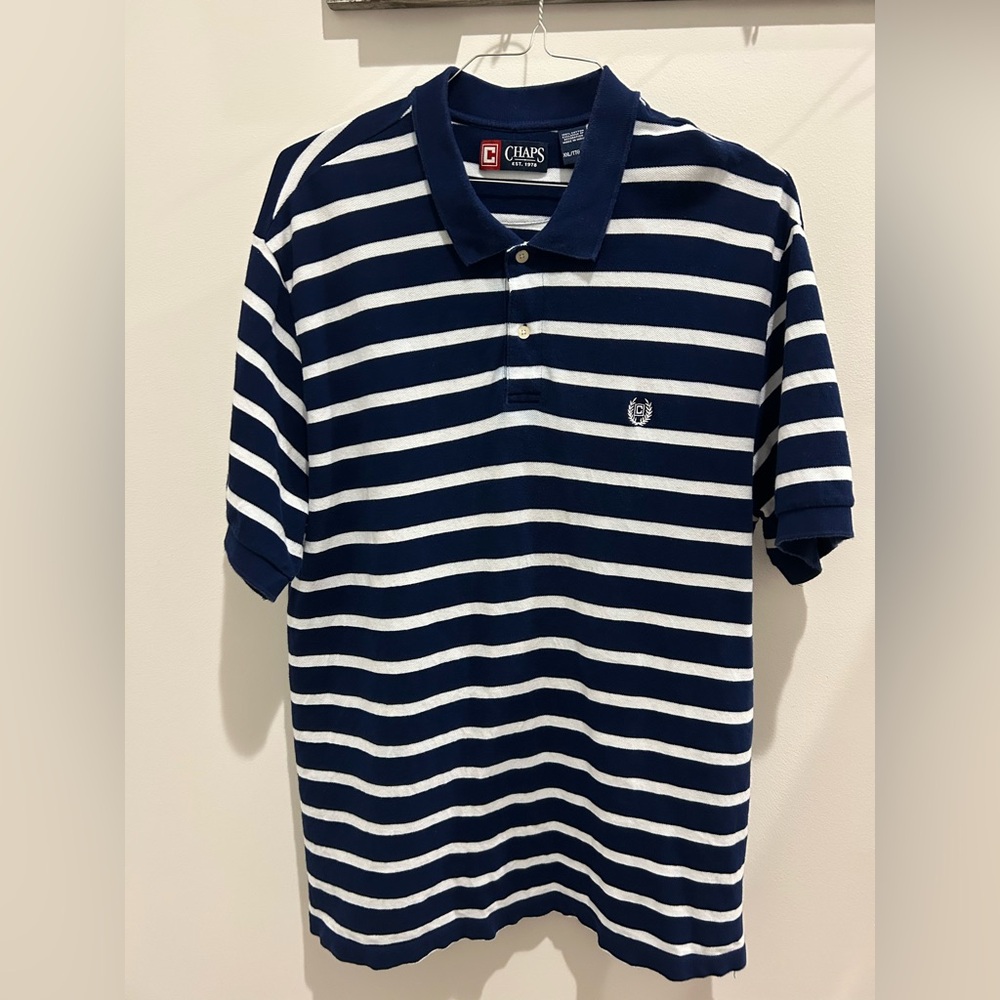 Chaps Striped Polo in Navy and White